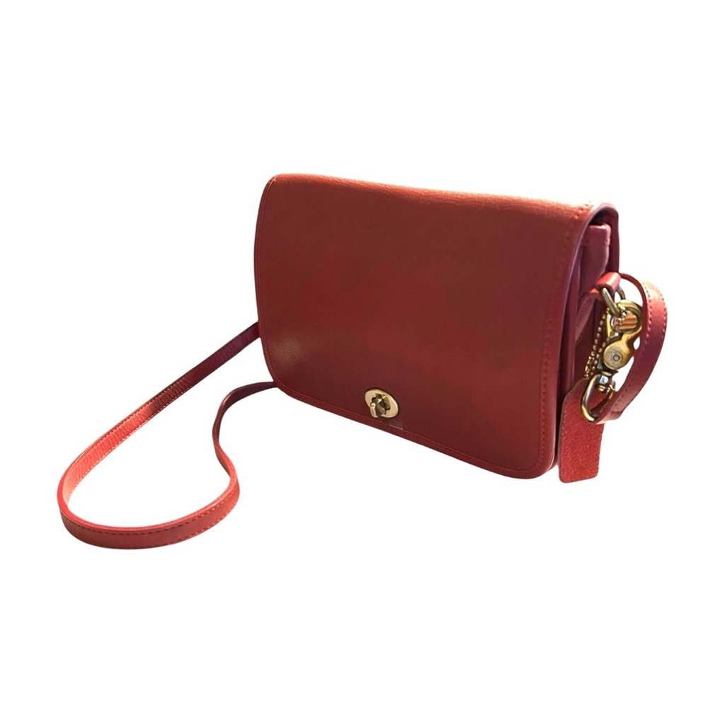 Vintage Coach Turn-Lock Classic Red Leather Pocket Purse Crossbody Bag - Picture 7 of 12